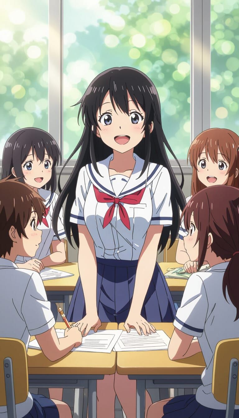 Anya Plays Joyfully with Friends in Vibrant Anime Style