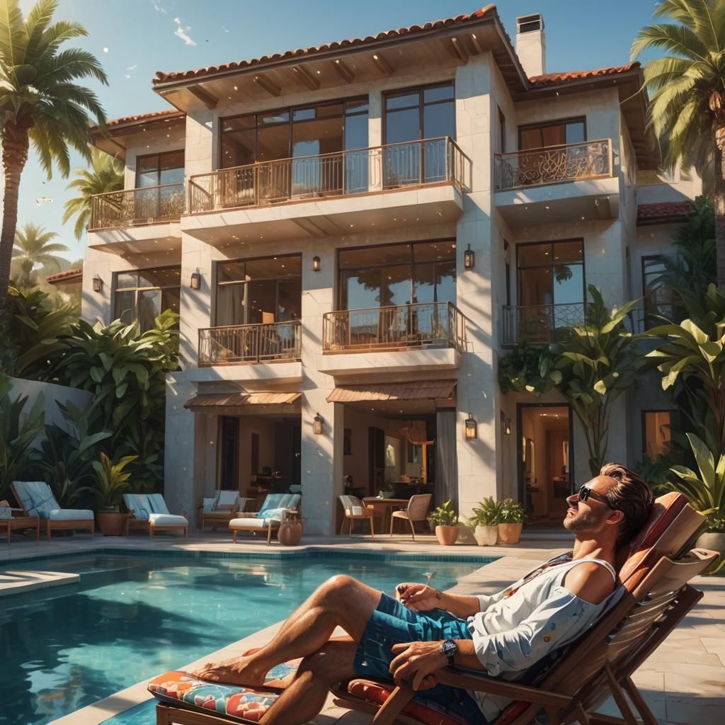 Luxurious Poolside House in Hyperrealistic Style