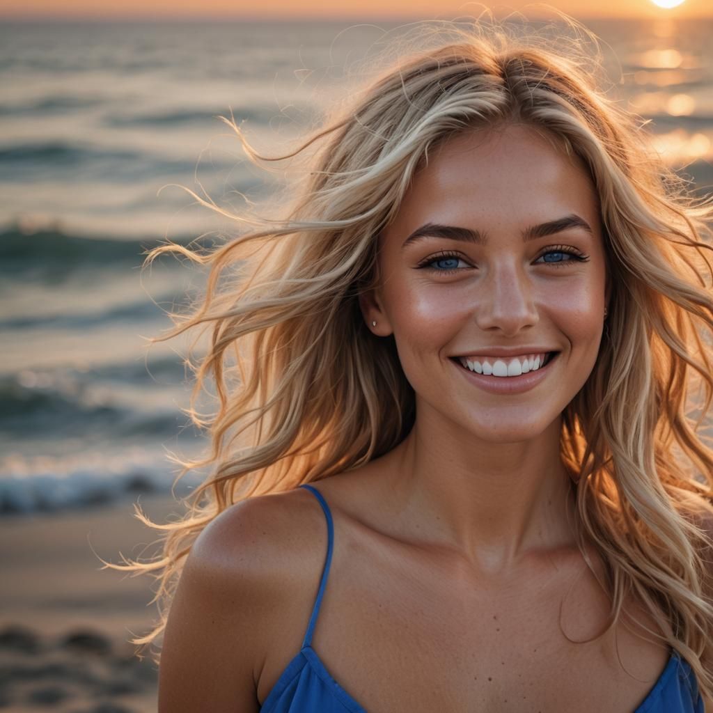 Sensual Blonde Woman at Sunset