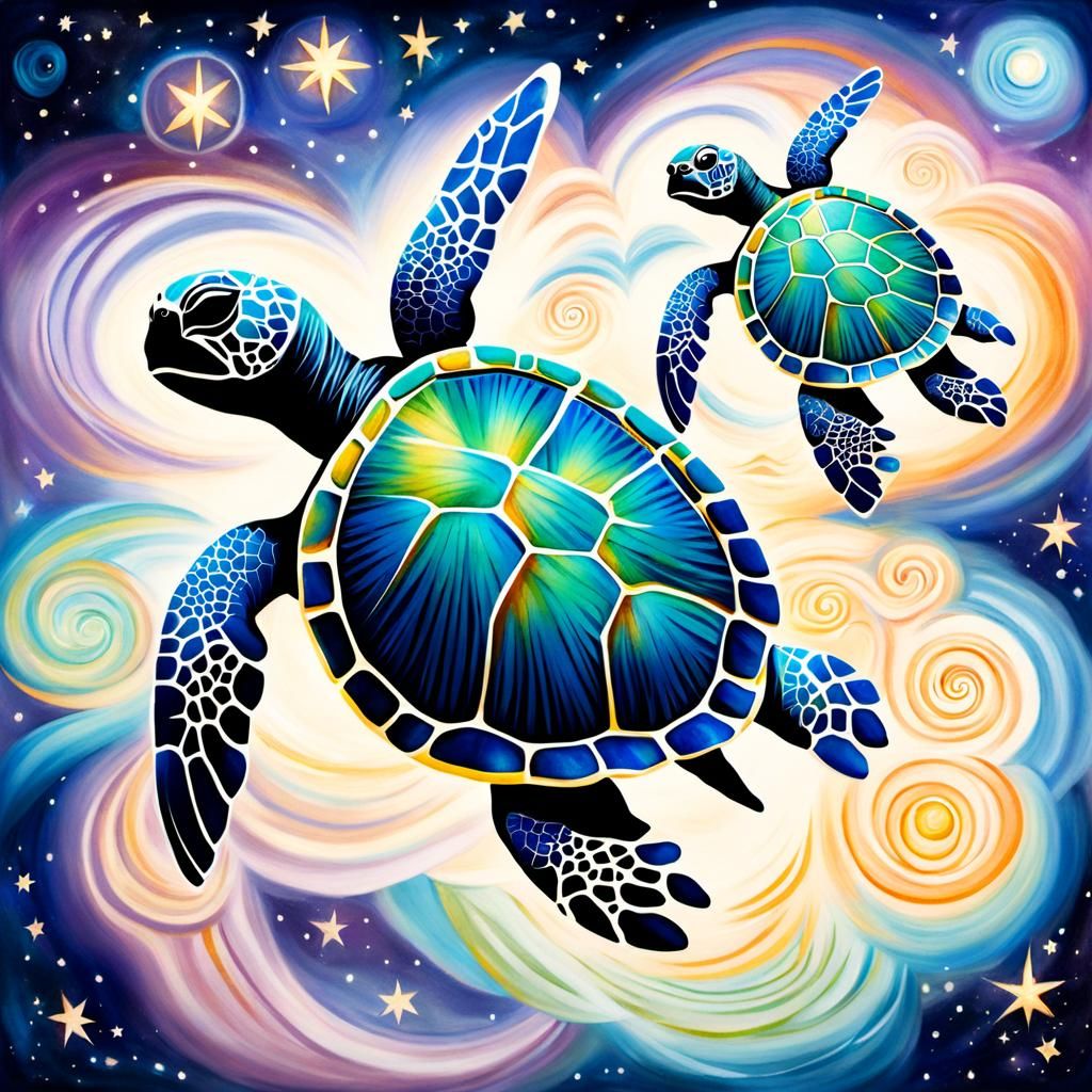 Celestial Turtles Floating in Space