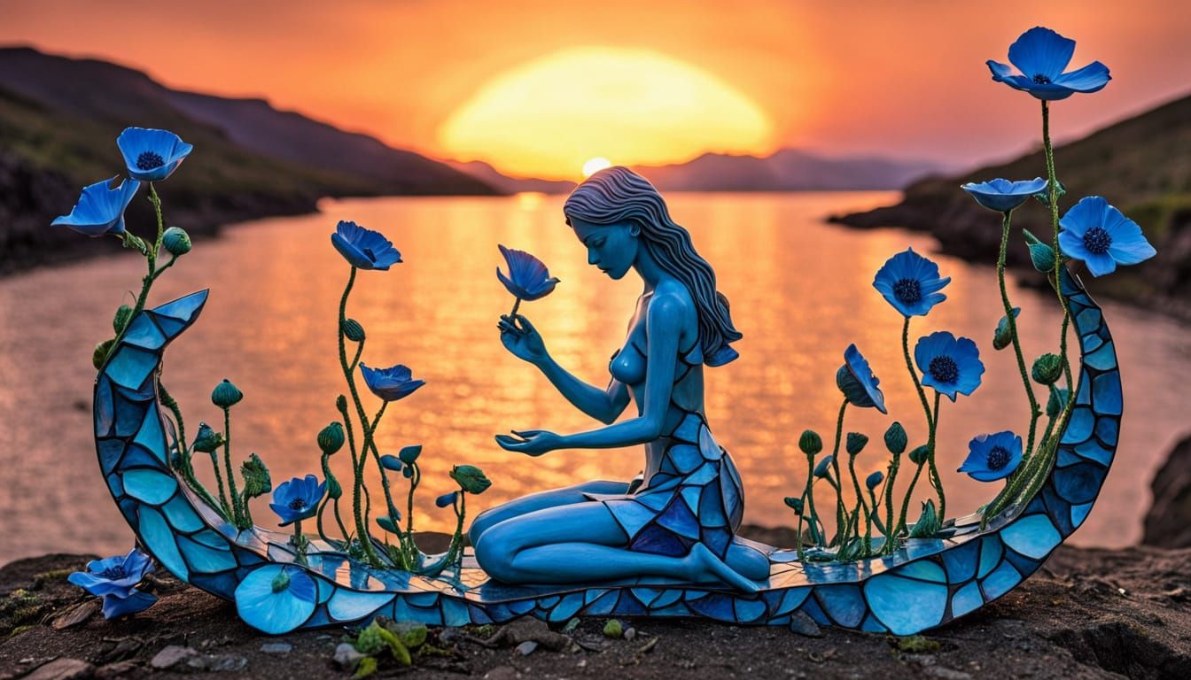 Surreal Woman in Himalayan Blue Poppy Landscape