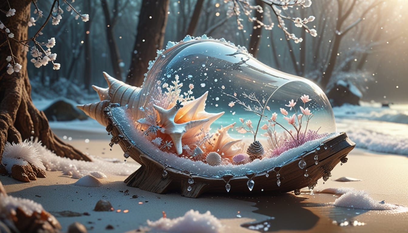 Magical Conch Shell Becomes Bell on Serene Winter Beach