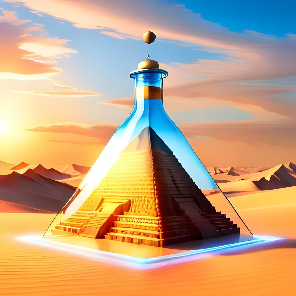 Egyptian Pyramid in Glass Bottle: Hyperrealistic Rendering
