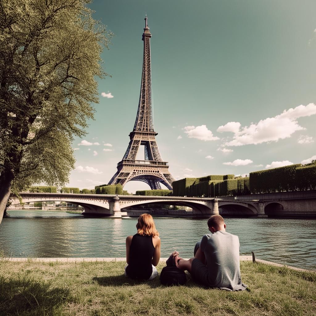 Eiffel Tower Riverside Scene, Relaxing Day