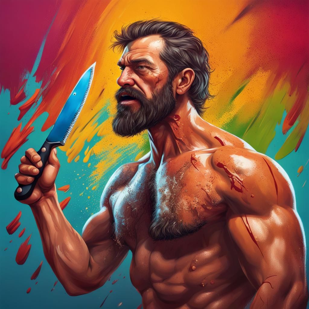 Machete Shave: Hyperrealistic Portrait of a Strong Man