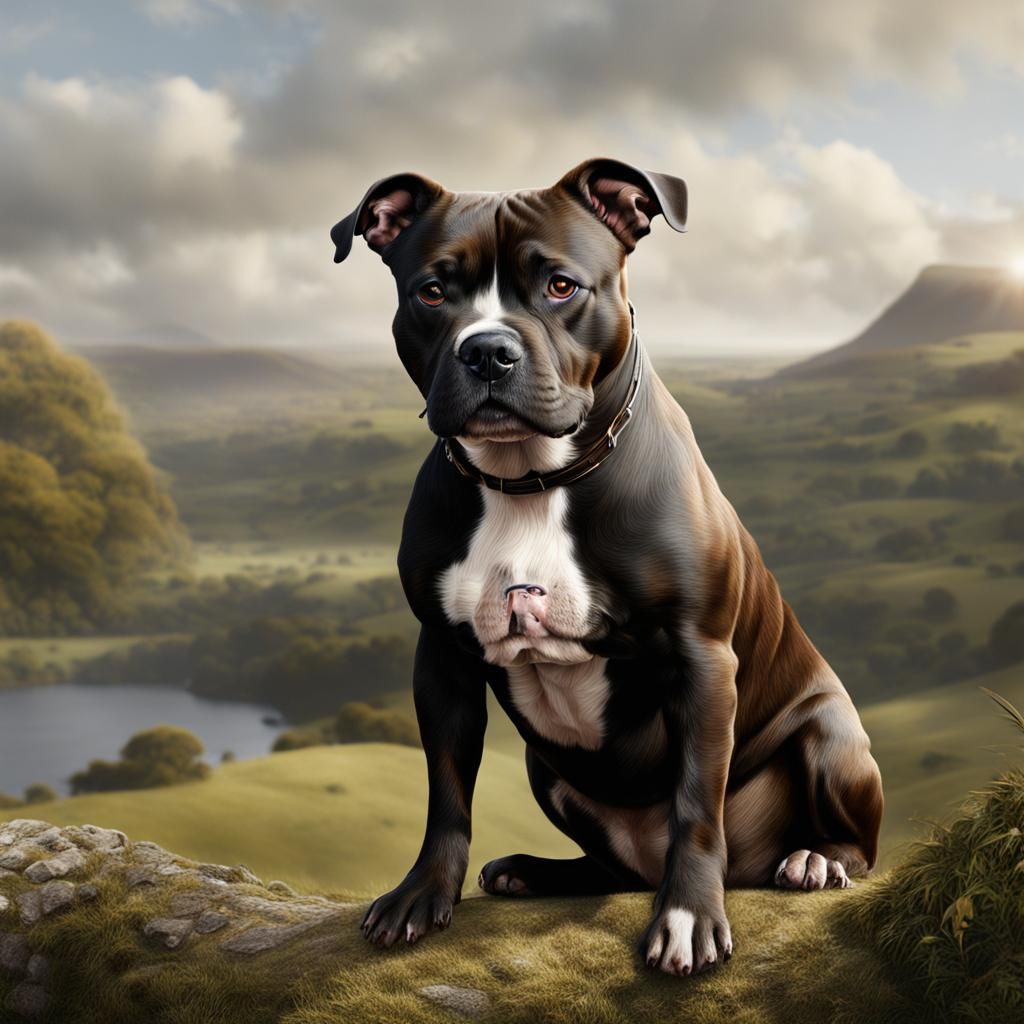 Staffordshire Bull Terrier Portrait: Detailed Matte Painting