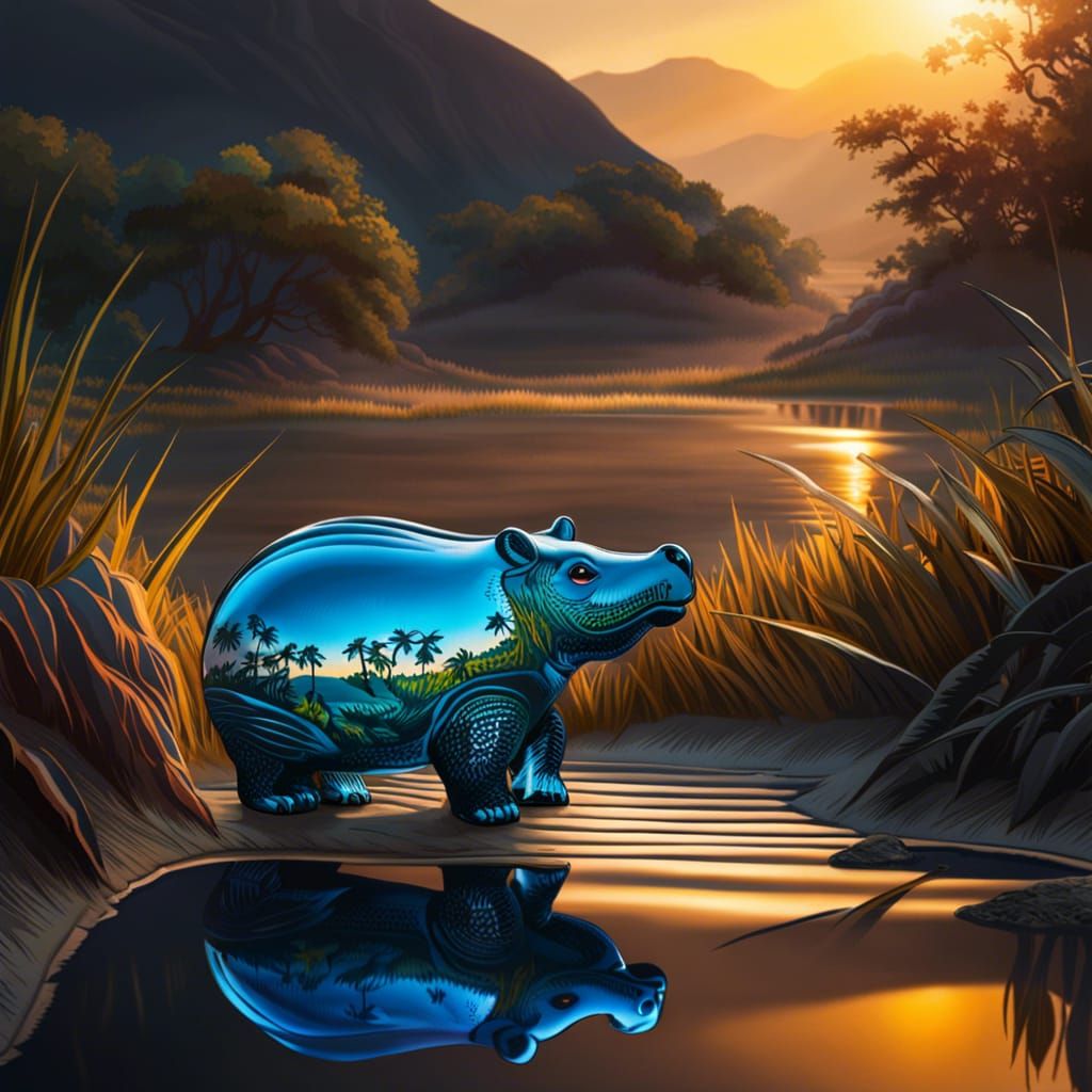 Blown Glass Hippo contemplating the sunset π