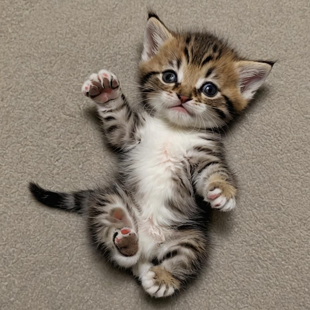 Cute Baby Kitten Showing Tummy and Toes