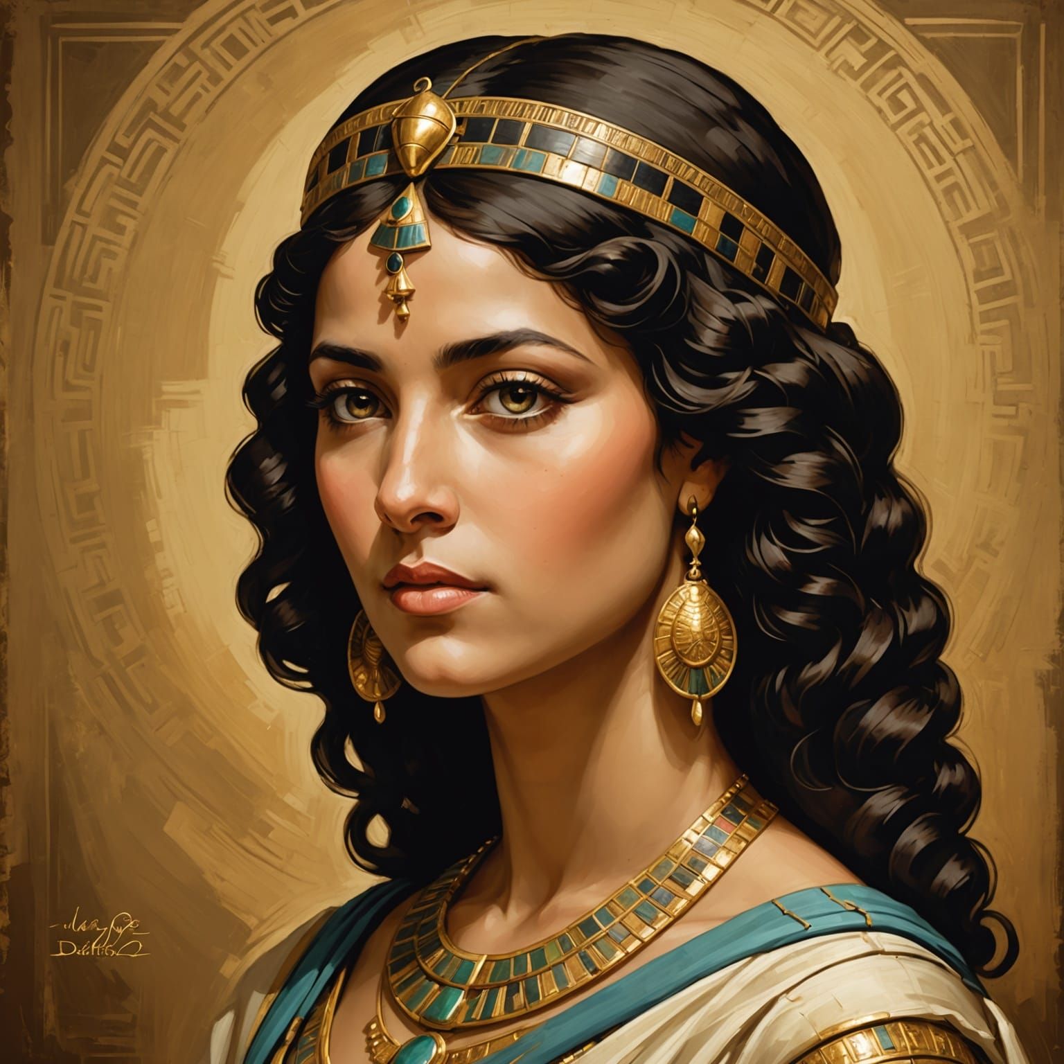 Cleopatra Portrait in Impressionist Gouache Style