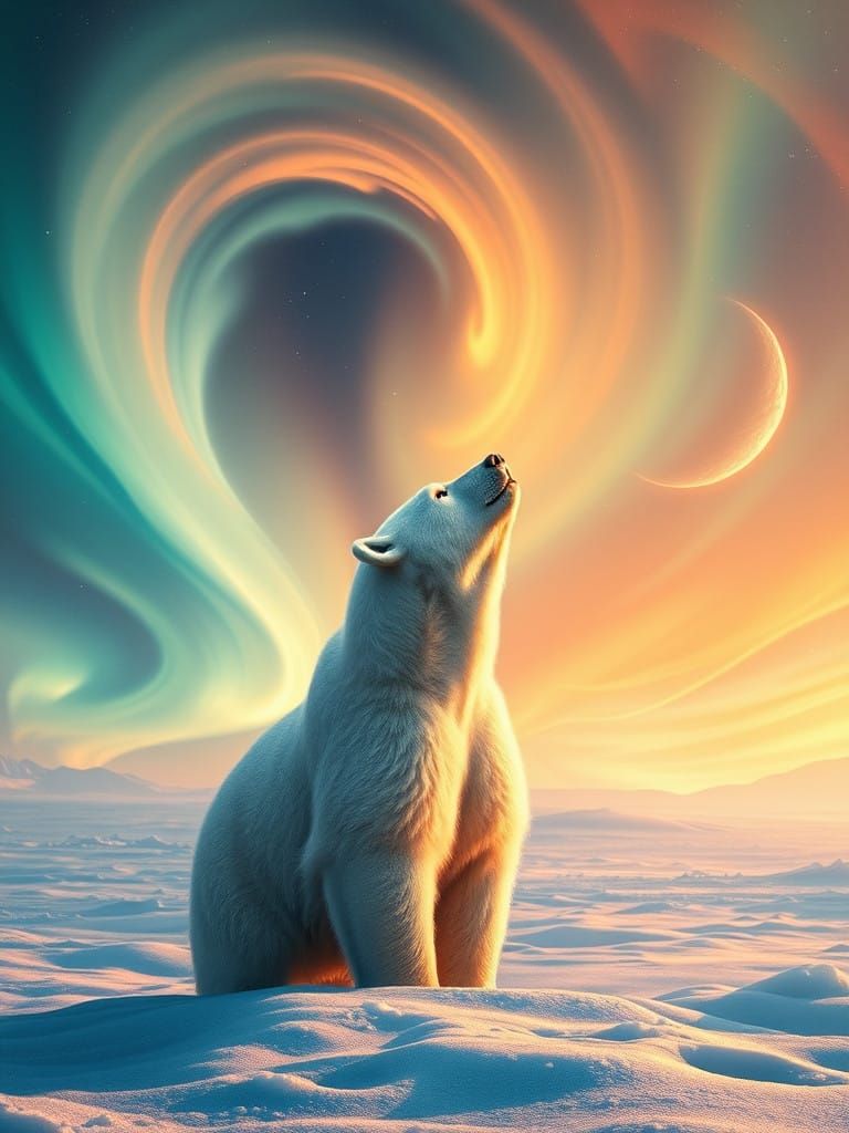 Polar Bear Basks in Ethereal Northern Lights