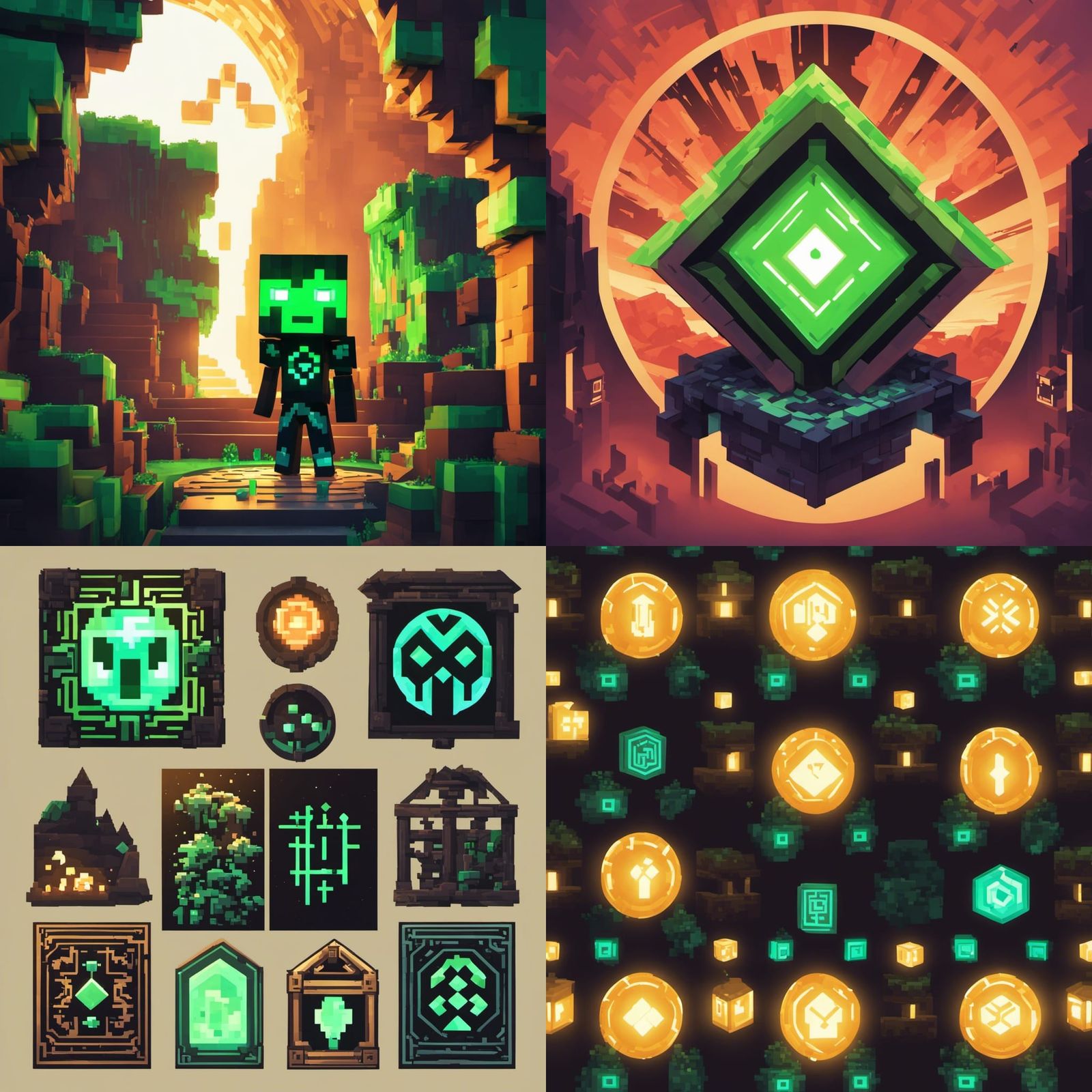 Luminescent Minecraft Creeper with Norse Runes