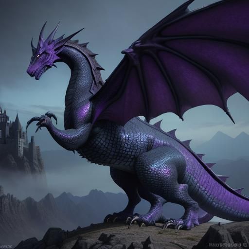 Dragon Protecting Castle in Dark Fantasy Style