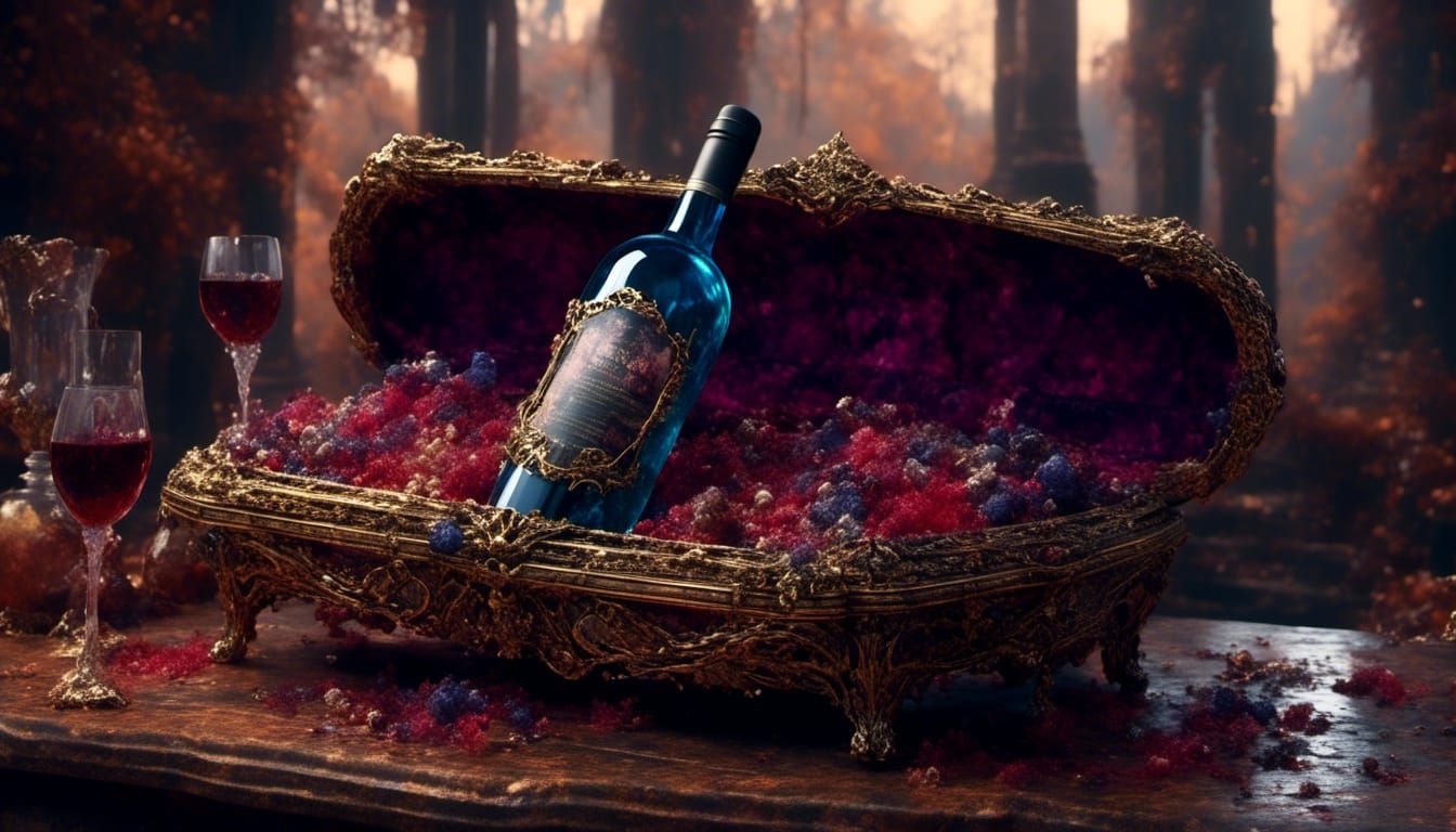 Wine Bottle Casket in Detailed Matte Painting Style