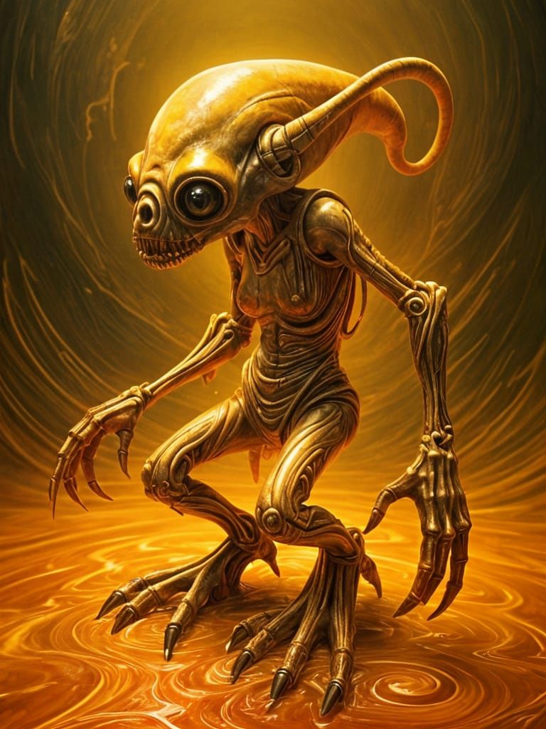 Surreal Molten Goblin in Biomechanical Landscape