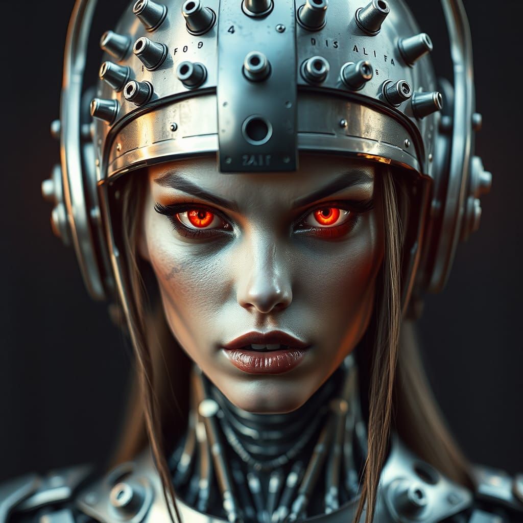 High-Tech Cyborg Queen with Red Eyes