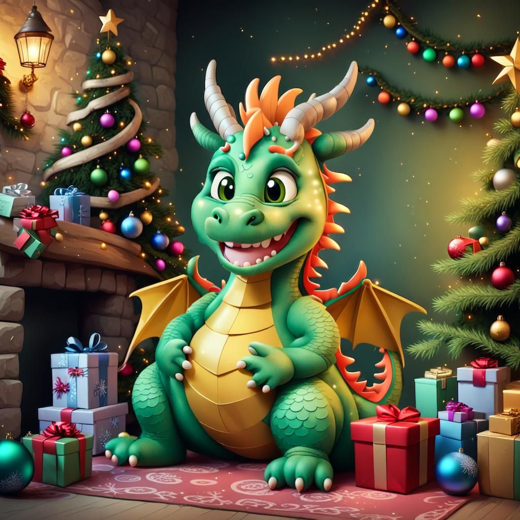 New Year's Eve 2024, a Christmas tree with toys, a green, ch...