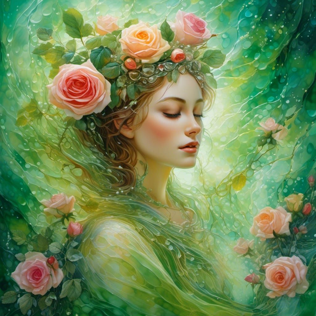 Fairytale Princess with Roses in Alcohol Ink Style