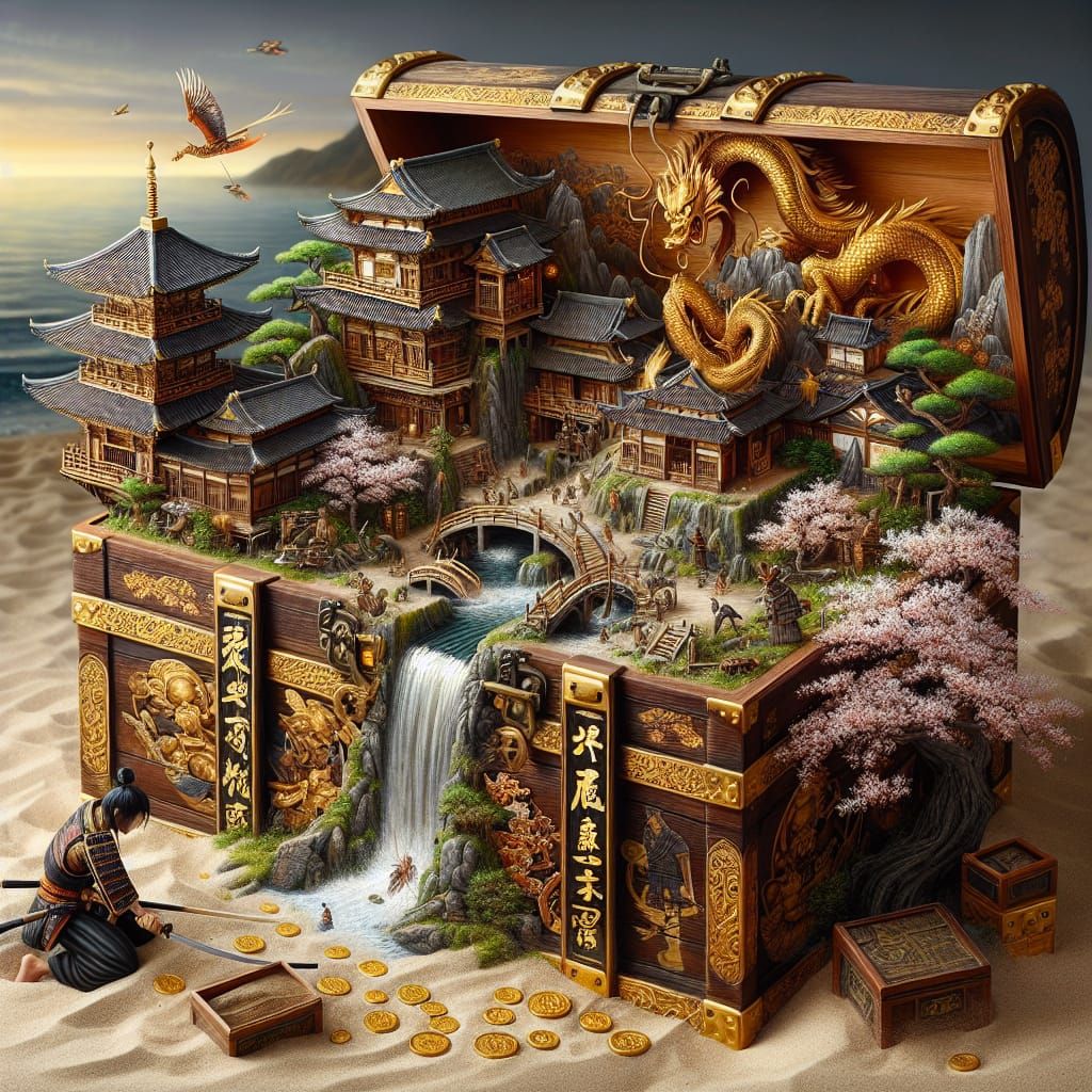 Miniature Japanese Fantasy World Inside Treasure Chest