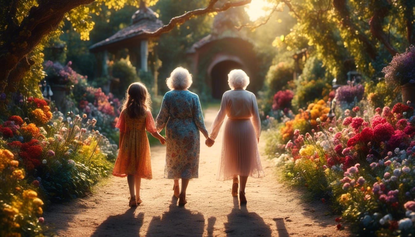 Realistic Image of Girl and Woman Walking