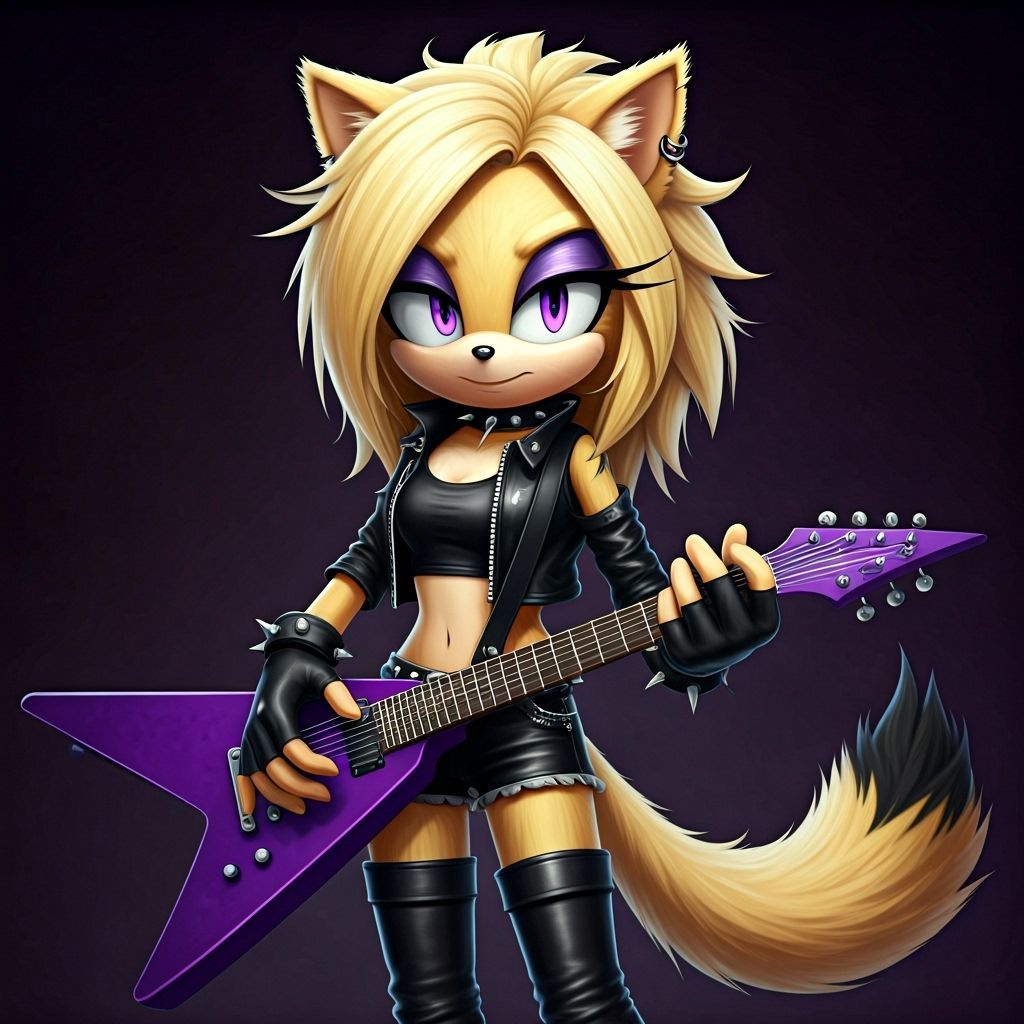 Sonic-Style Blonde Hedgecat with Electric Guitar