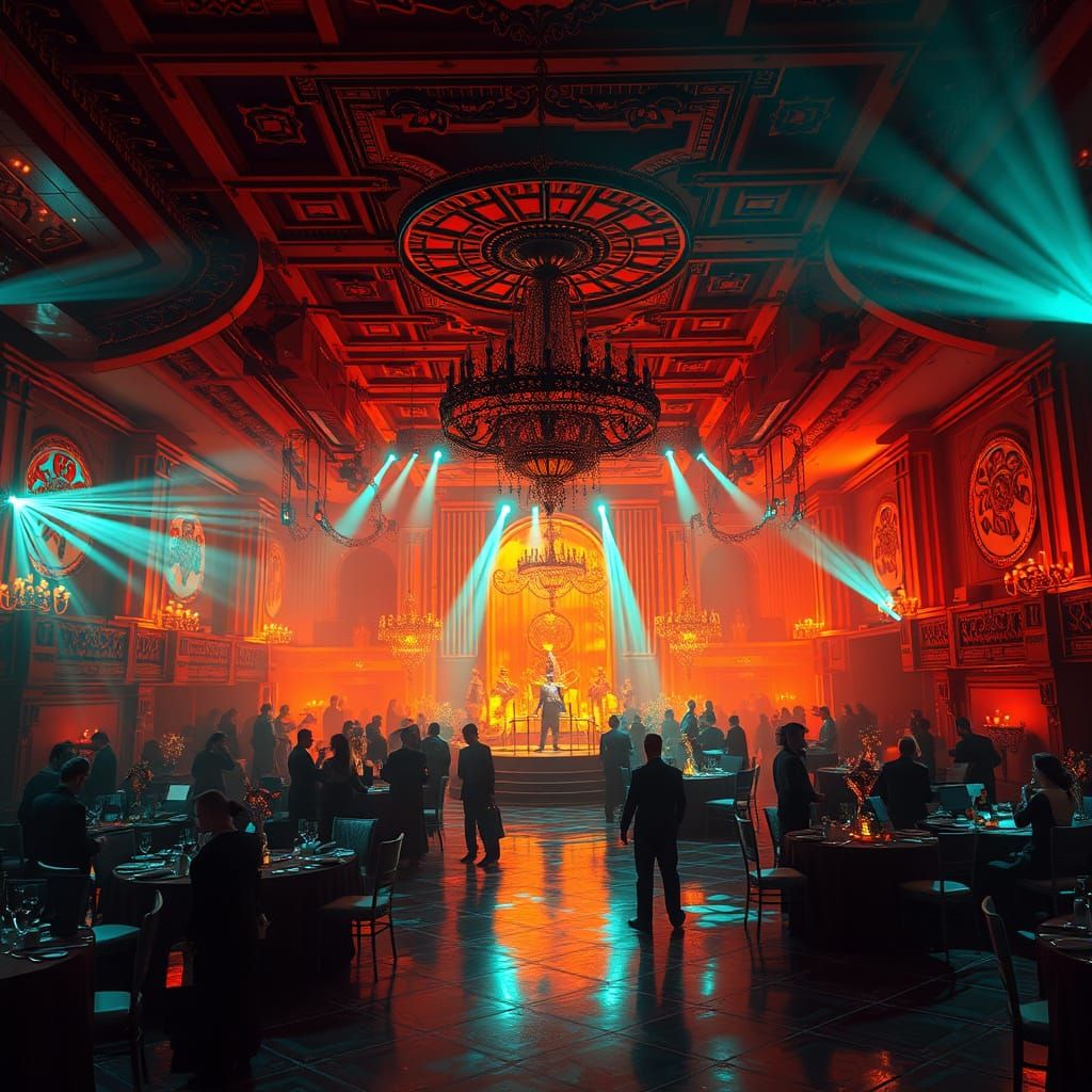 Ethereal Ballroom Dance in Vibrant Triadic Colors