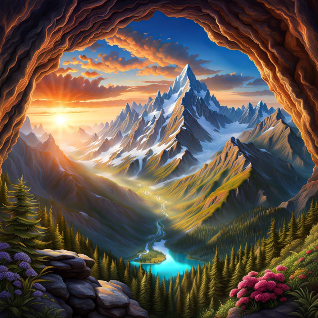 500k Likes: Breathtaking Mountain View Digital Art