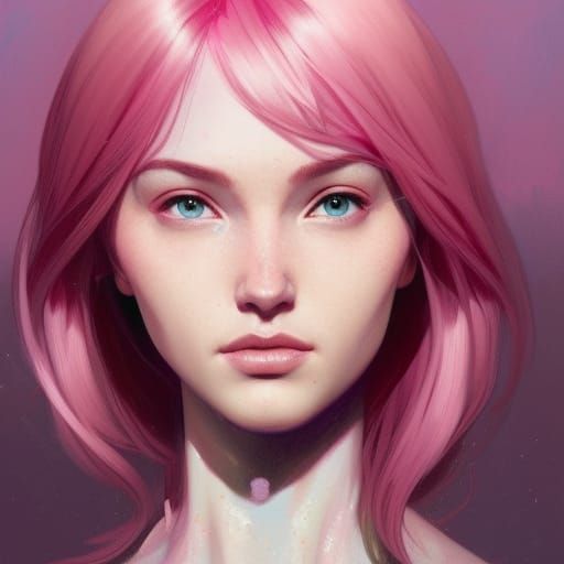 Pink Hair Portrait in Hyperdetailed Digital Art Style
