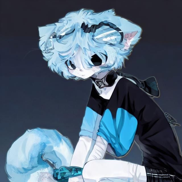 Anime Blue Cat Boy Portrait in Japanese Style