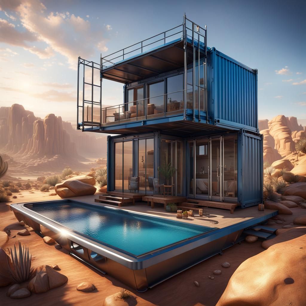 Desert Container Home with Elevated Glass Pool