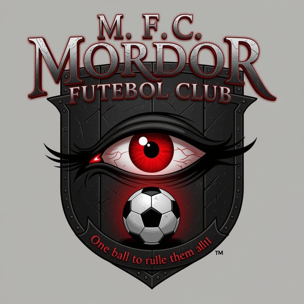 Mordor Futebol Club Shield with Red Eye and Soccer Ball