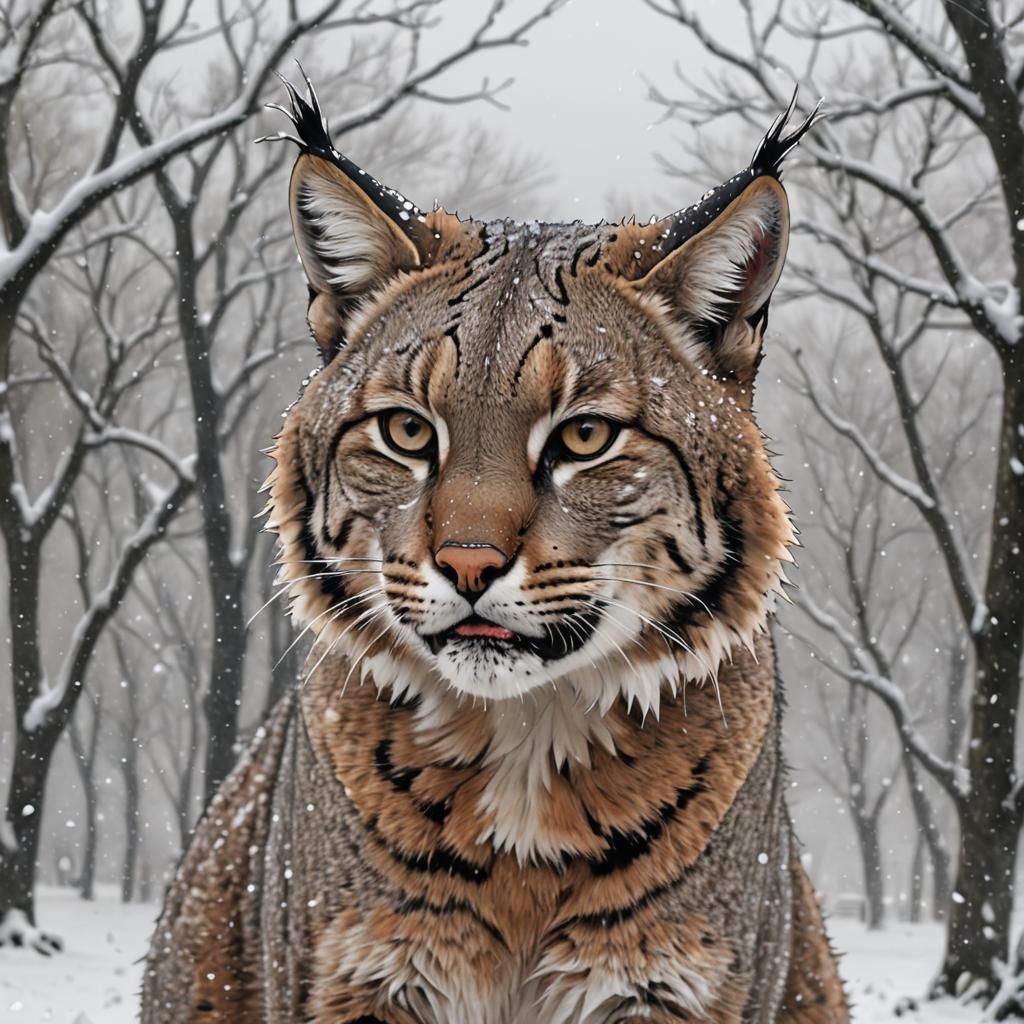 Anime Bobcat Crying on a Snowy Day