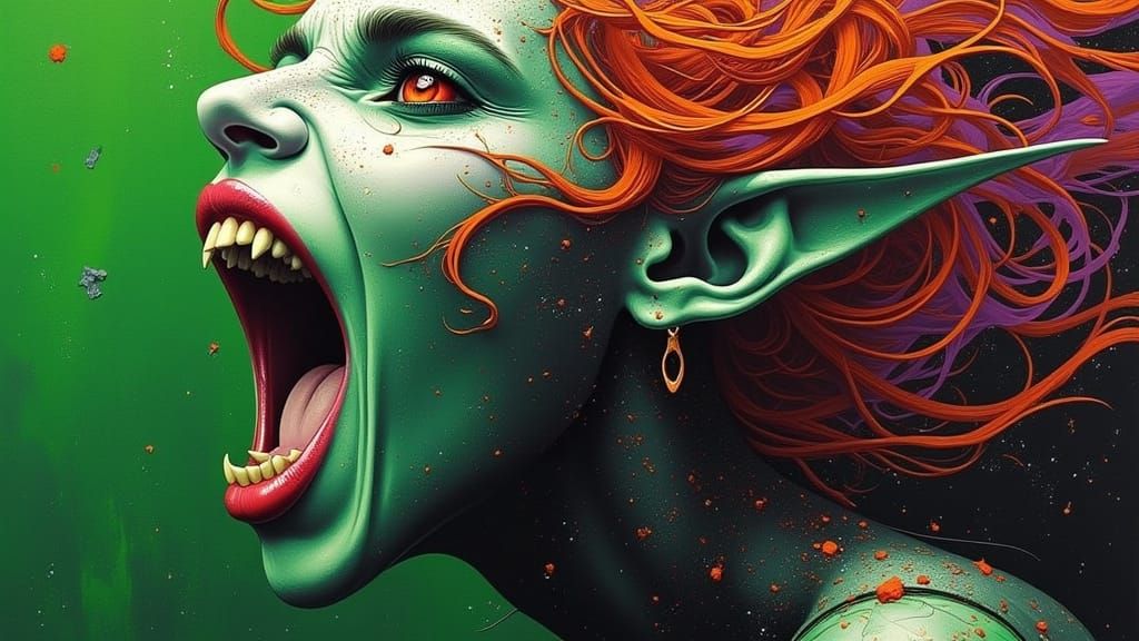 Surreal Elven Scream in Abstract Oil Painting Style