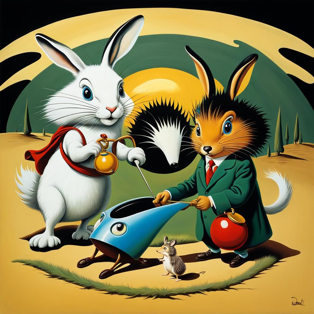 Hare and Hedgehog Race in Cartoon Style