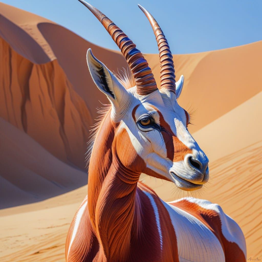 Vibrant Arabian Oryx Portrait in Fauvist Style