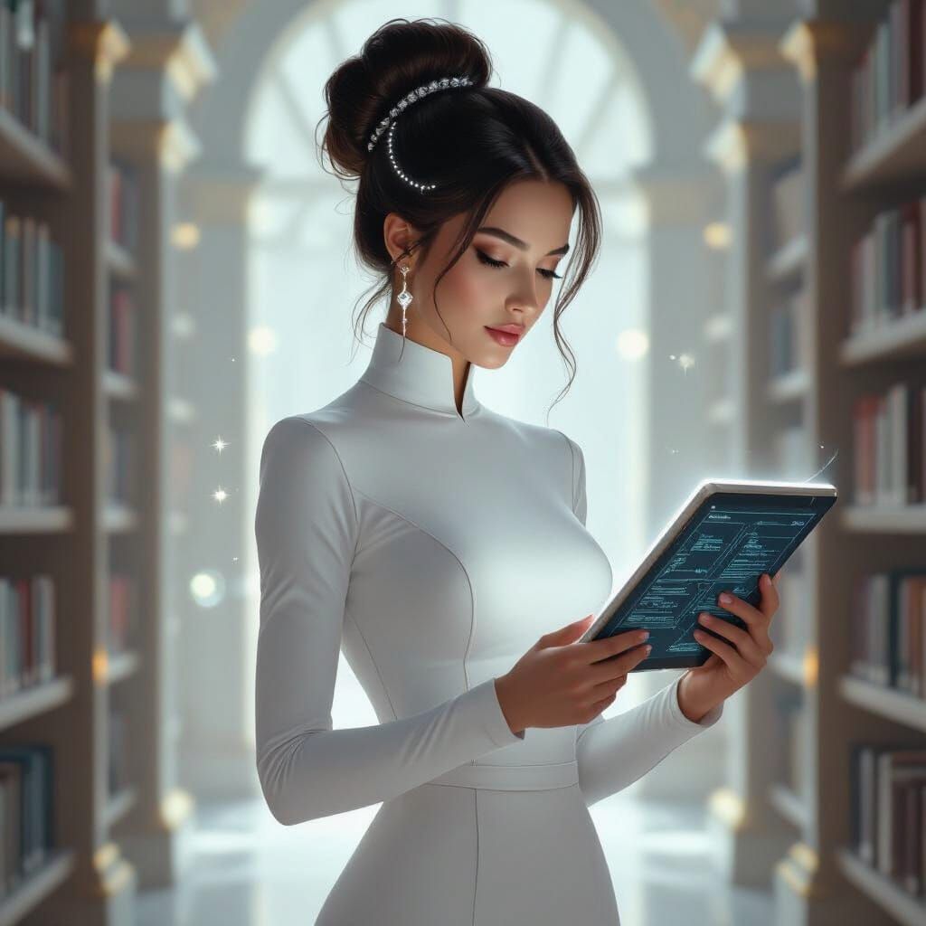 Athena in a Minimalist Library: Digital Art