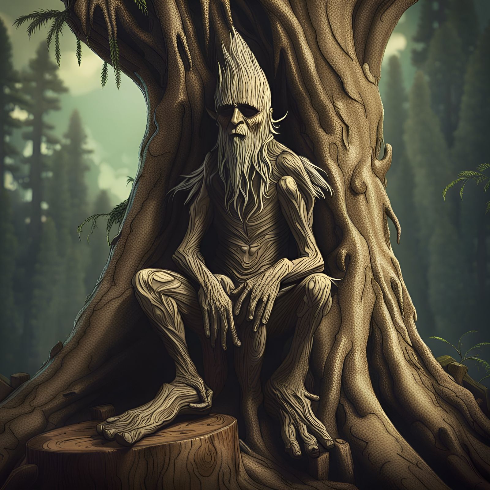 Ironwood Treefolk Ent on Stump in Duotone