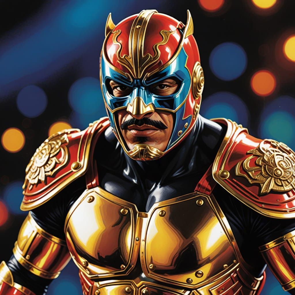 Vibrant Luchador Action Figure in High-Contrast Comic Book A...