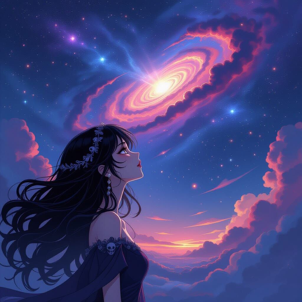 Anime Art: Death Learns to Dream in Cosmic Nebula