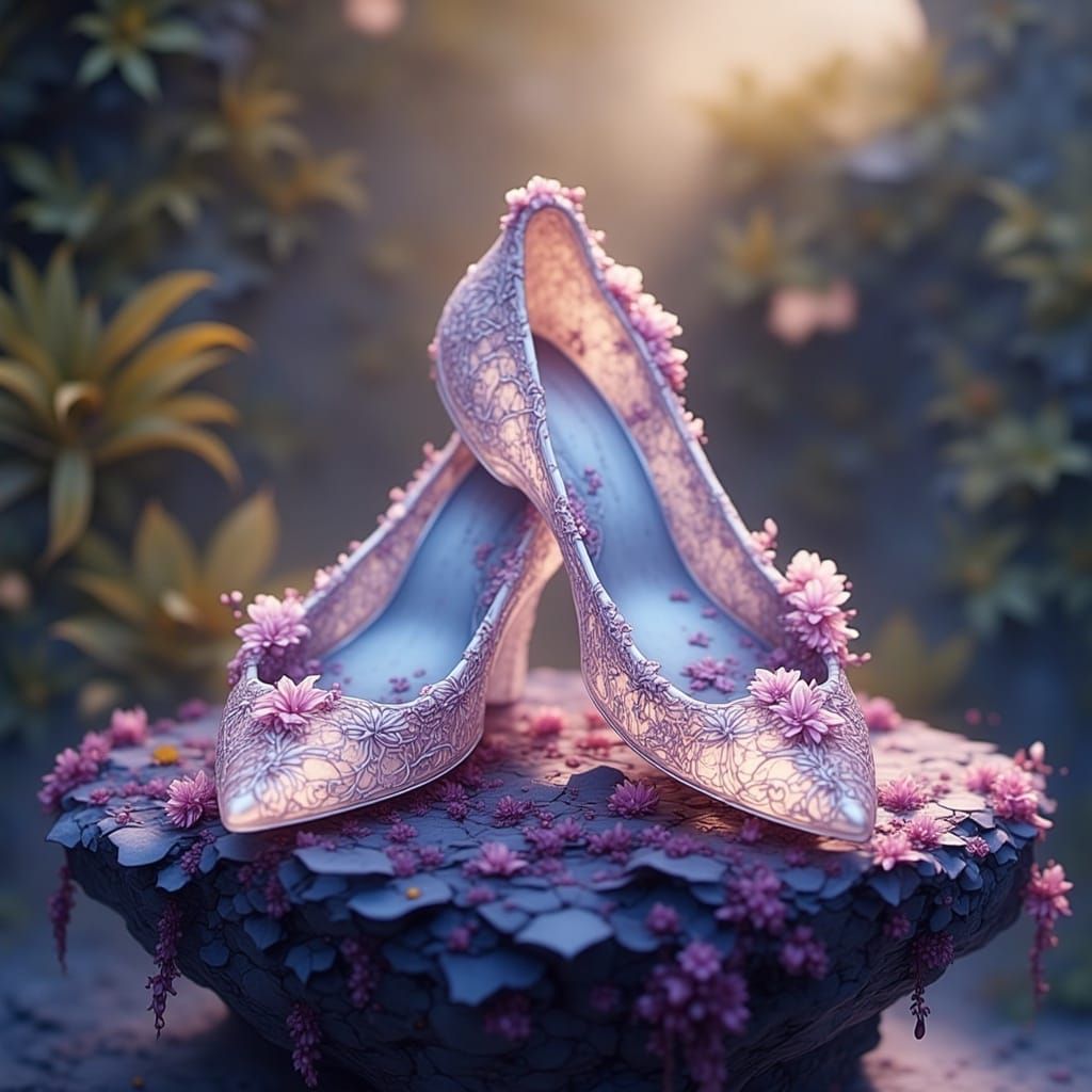 Ornate Glass Slippers with Floral Design