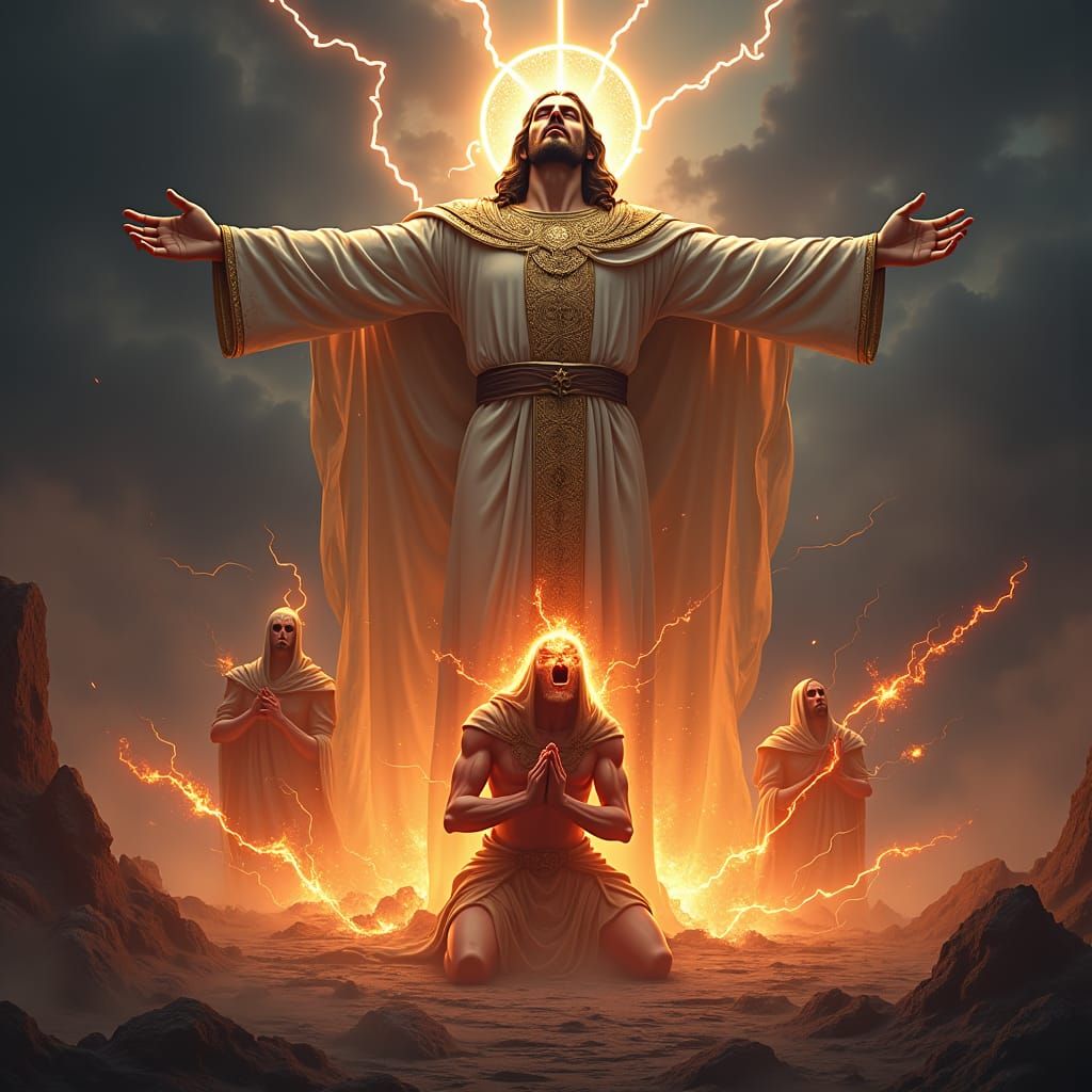 Jesus Conquers Satan in Dark Fantasy Art