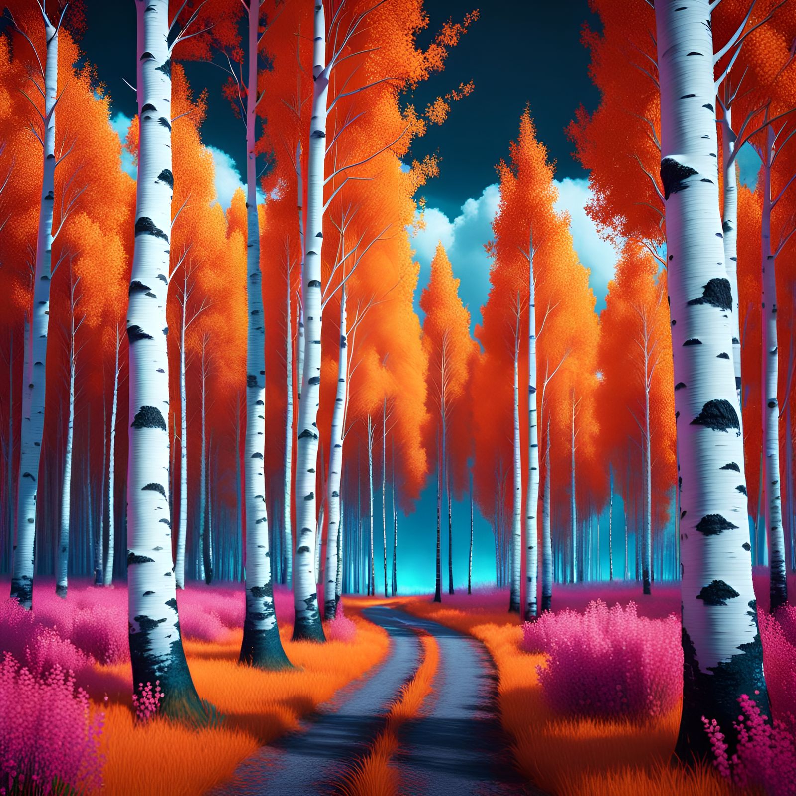 Infrared Birch Trees in Detailed Matte Painting