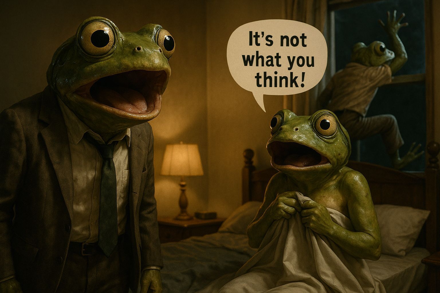 Surprised Anthropomorphic Frog Betrayal Scene