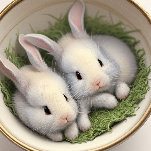 Whimsical Watercolor Masterpiece of Baby Bunnies Snuggling i...