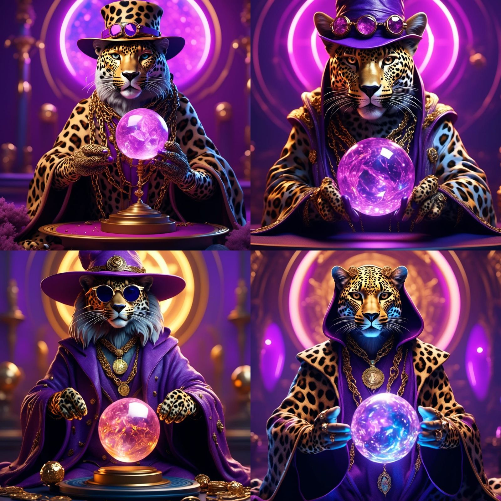 Dark Fantasy Leopard Wizard with Bitcoin Aura