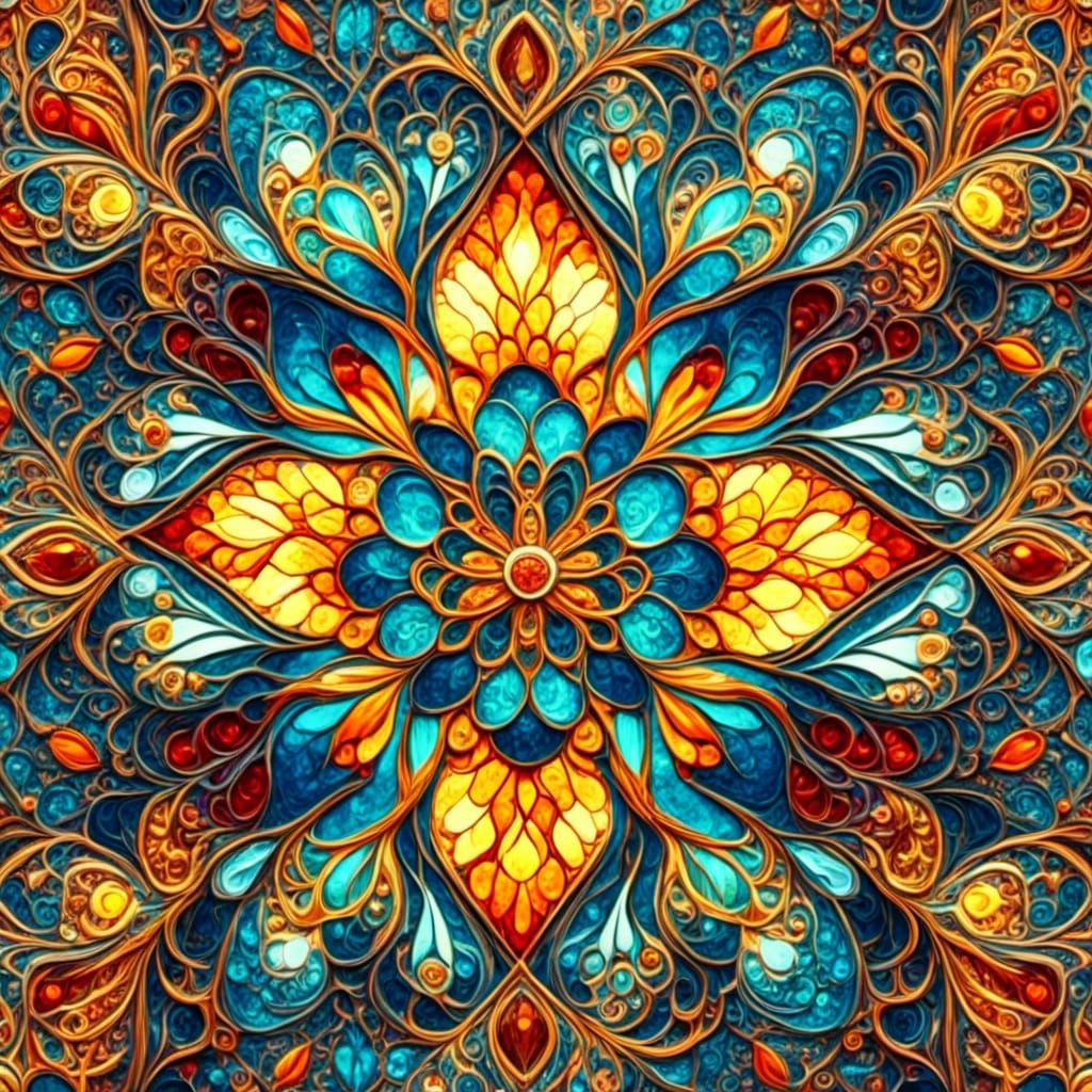 Abstract Stained Glass Thanksgiving Feast