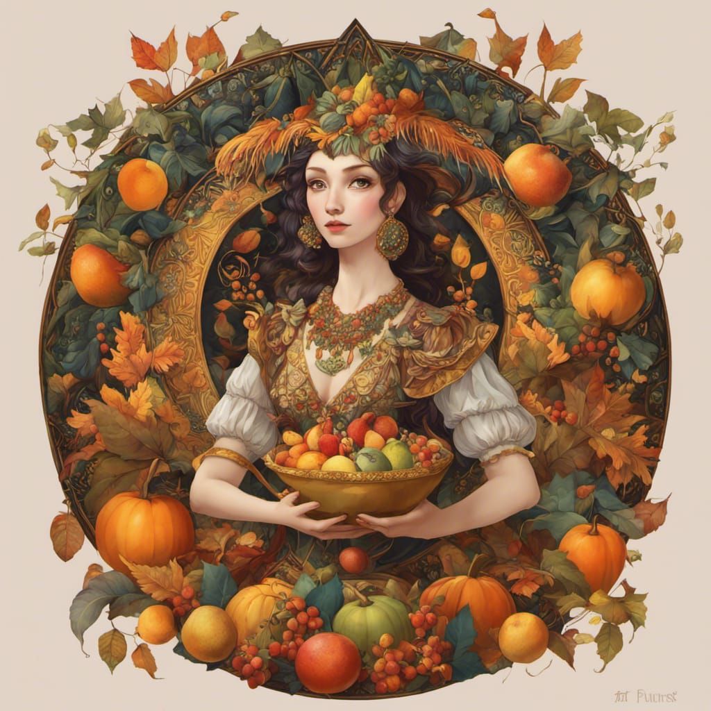 Fairy Witch in Autumn Forest Digital Painting