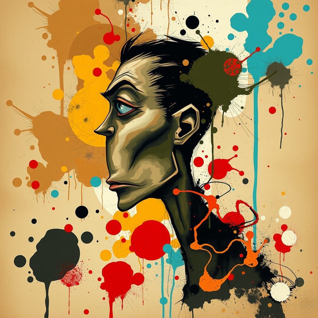 Dynamic Portrait in Abstract Surrealist Style