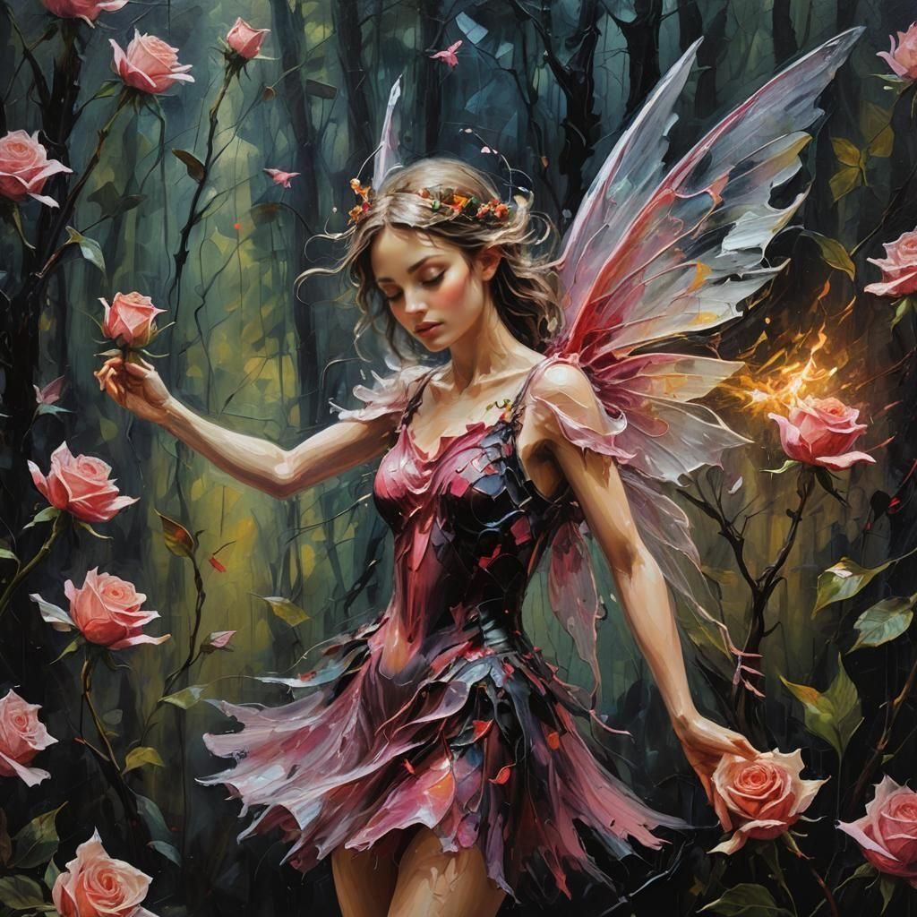 Radiant Fairy Over Rose in Abstract Style