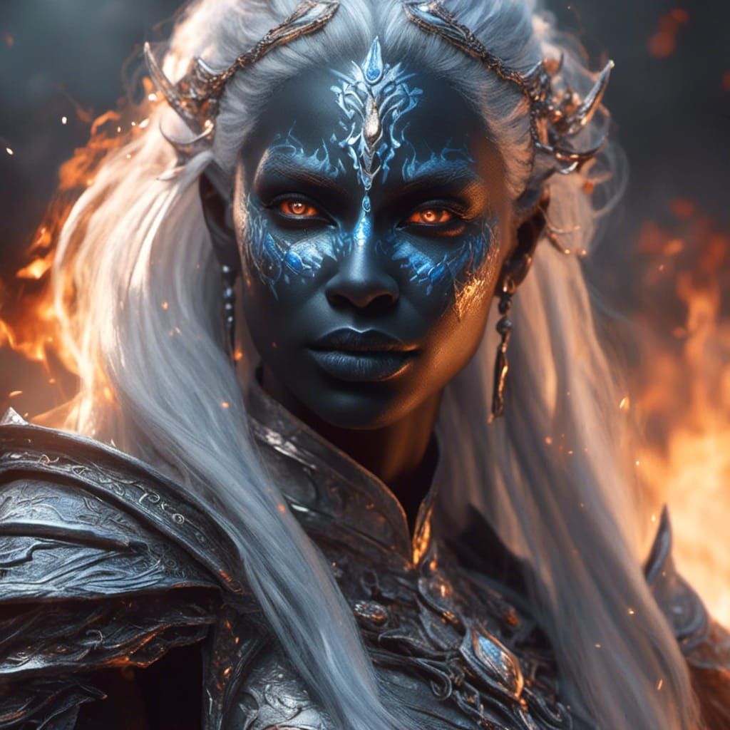 Beautiful Drow Gazing into Firelight