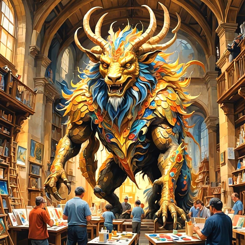 Abstract Beast in Gouache and Watercolor Style